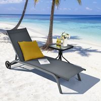 Verstelbare Ligstoel Patio Ligstoel met Soepele Wielen en Sneldrogende Stof Buiten 6-Standen Relaxfauteuil voor Achtertuin Tuin Grijs