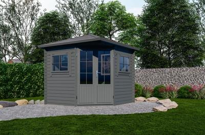 Interflex 2555 Blokhut 250x250 cm 28 mm vuren gecoat- Puntdak- Hout- Interflex