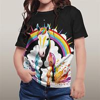 Voor meisjes 3D Grafisch Regenboog Paard T-shirt Korte mouw Zomer Lente Modieus Basic Polyester Kinderen 4-12 jaar Strakke ronde hals Buiten Casual Dagelijks Normale pasvorm Lightinthebox