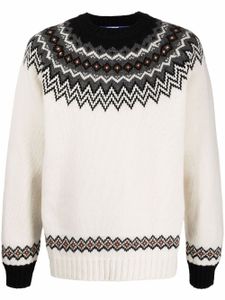 Junya Watanabe MAN pull en maille Fair Isle à encolure ras du cou - Blanc