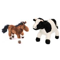 Pluche knuffel boerderijdieren set Koe en Paard van 20 cm - thumbnail