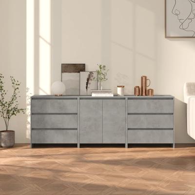 3 st Dressoirs bewerkt hout betongrijs