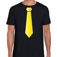 Verkleed t-shirt voor heren - stropdas geel - zwart - carnaval - foute party - verkleedshirt Verkleed t-shirt voor heren - stropdas geel - zwart - carnaval - foute party - verkleedshirt