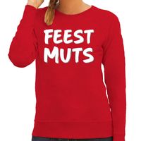 Feest muts sweater / trui rood met witte letters voor dames - thumbnail