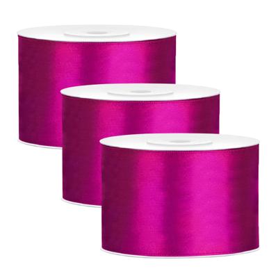 Partydeco Cadeaulint - 3x - roze - 5 cm x 25 meter - satijn - sierlint - inpakken - decoratie
