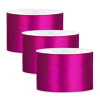 Partydeco Cadeaulint - 3x - roze - 5 cm x 25 meter - satijn - sierlint - inpakken - decoratie