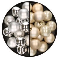 32x stuks kunststof kerstballen mix van zilver en champagne 4 cm 32x stuks kunststof kerstballen mix van zilver en champagne 4 cm