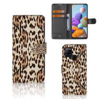 Samsung Galaxy A21s | Telefoonhoesje | Met pasjeshouder | Leopard