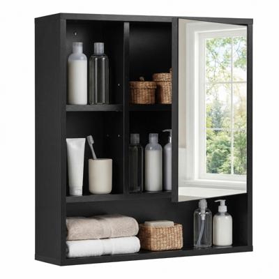 Badkamermeubel met Spiegel Voorzien van een Spiegel en 5 Legplanken 55 x 16 x 61 cm-Zwart