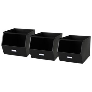 Stapelbare opbergmand Open Metal Box - 3x - L23 x B32 x H21 cm - metaal - zwart
