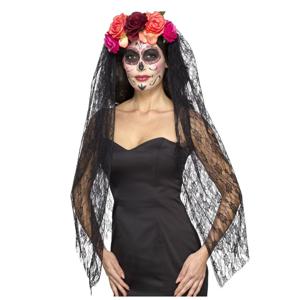 Day of the dead haarband - met bloemen en sluier - halloween - horror - diadeem