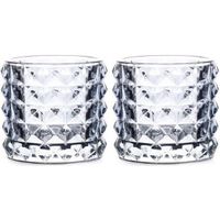 2x Theelichthouders Lyon lichtblauw glas 10 cm