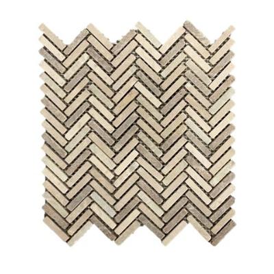Stone Line Visgraat Mozaiek Tegel Kiezel - Suntraw - Beige / Bruin Ongeglazuurd 300x300mm