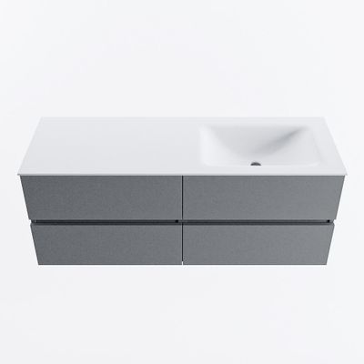 MONDIAZ VICA 130cm badmeubel onderkast Plata 4 lades. Wastafel CLOUD rechts zonder kraangat, kleur Talc.