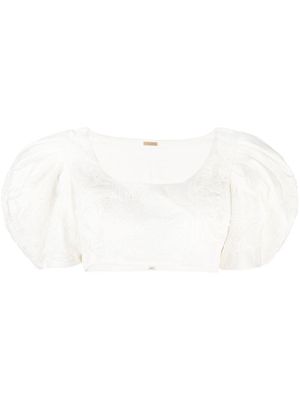Cult Gaia haut crop à fleurs brodées - Blanc