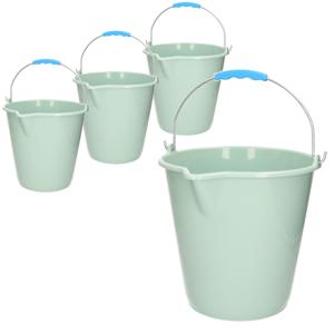 Plasticforte Emmer - 4x stuks - met schenktuit - 12L - mintgroen - schoonmaakemmer