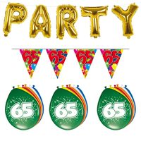 Verjaardag feestversiering 65 jaar PARTY letters en 16x ballonnen met 2x plastic vlaggetjes - thumbnail