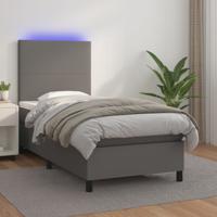 Boxspring met matras en LED kunstleer grijs 90x200 cm