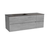 Storke Edge zwevend badmeubel 140 x 52 cm beton donkergrijs met Scuro asymmetrisch linkse wastafel in kwarts mat zwart - thumbnail