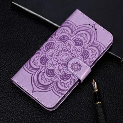 Mandala reliëf patroon horizontale Flip lederen case voor iPhone XI (2019) met houder & kaartsleuven & portemonnee & foto frame & Lanyard (paars)