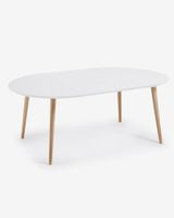 Kave Home Kave Home Eettafel Oqui, Oqui ronde uittrekbare tafel, gelakt mdf en massief beukenhouten poten 120(200)x120 cm (mtk0006) - thumbnail