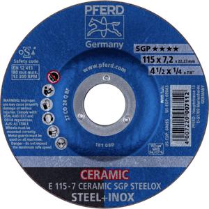 PFERD 62211300 E 115-7 CERAMIC SGP STEELOX Afbraamschijf gebogen Diameter 115 mm Boordiameter 22.23 mm RVS, Staal 10 stuk(s)