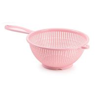 Keuken vergiet/zeef met steel - kunststof - Dia 22 cm x Hoogte 10 cm - roze