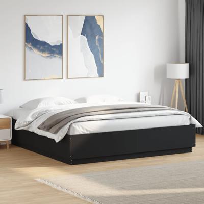 Bedframe met LED-verlichting bewerkt hout zwart 200x200 cm