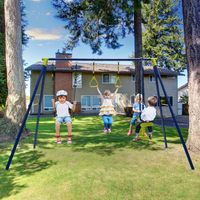 Metalen Kinderschommel met 1 Wip en 1 Gymnastiekring Buitenspeeltoestel met A-Frame 200kg Belasting voor Kinderen 3-10 Jaar Oud - thumbnail