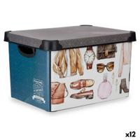 Opbergbak Kipit Vintage Plastic Afgedrukt Vintage 22 L Met handvatten (12 Stuks)