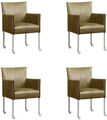 Set van 4 Olijfgroene leren moderne kuipstoel More - poot rond rvs met wiel - Vintage Leer Olive (olijfgroen leer)