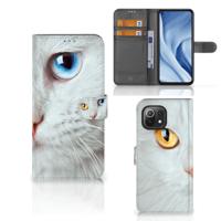 Xiaomi 11 Lite 5G NE | Mi 11 Lite | Telefoonhoesje | Met pasjeshouder | Witte Kat