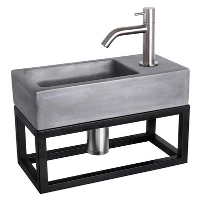 Differnz Ravo fonteinset - 38.5x18.5x25cm - Rechthoek - 1 kraangat - Gebogen matte chromen kraan - met zwart frame - beton donkergrijs 38.402.06