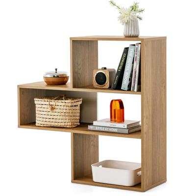 Boekenrek Staand Rek met 3 Niveaus Ruimteverdeler Rek met Kantelbeveiliging Opbergrek Natuur (Convexes)