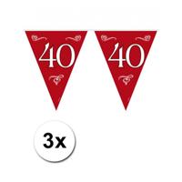 Vlaggenlijnen 40 jaar - 3x - rood - 10 meter - plastic - 40e jubileum slingers - versiering