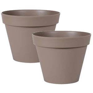 2x stuks bloempotten Toscane kunststof taupe D20 x H17 cm - Plantenpotten