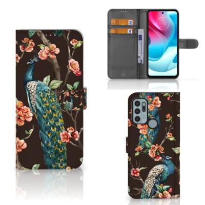 Motorola Moto G60s | Telefoonhoesje | Met pasjeshouder | Pauw met Bloemen