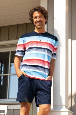 Hajo heren shortama blauw en rode strepen
