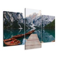 Schilderij  - Lago di Braies in Zuid-Tirol, Italië, 3 luik, premium print - thumbnail