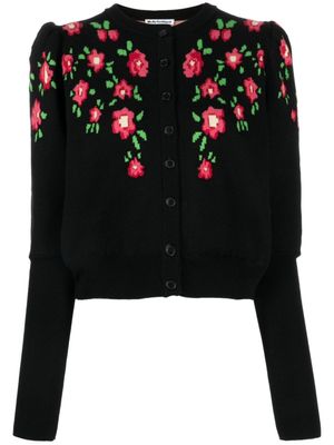 Molly Goddard cardigan à fleurs en jacquard - Noir