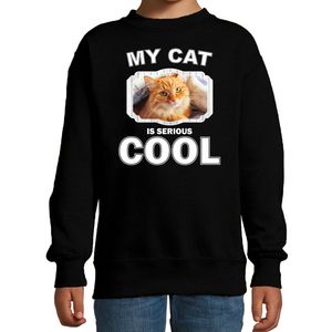 Katten liefhebber trui / sweater Rode kat my cat is serious cool zwart voor kinderen