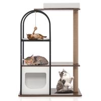 118 cm Hoge Klimrek voor Katten met Metalen Frame Kattenbed Jute Krabpalen Sisalplank Hangende Bal Klimmeubels voor Katten Bruin