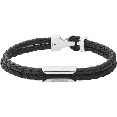 Diesel DX1247040 Armband Stackables staal-leder zilverkleurig-zwart 18,5 cm