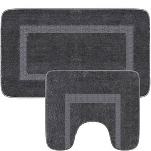 Loti Living Badmat Set met Toiletmat Antislip – Douchemat – Badmat set wc mat - Grijs - 50x80 cm + 50x40 cm