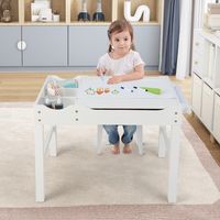 2-In-1 Kindertafel met Omkeerbaar Tafelblad Speeltafel van Grenenhout met Zijstang en Papierrol Activiteitstafel voor Kinderen 3+ (Wit)