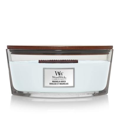 WoodWick Geurkaars Ellipse Magnolia Birch - 9 cm / 19 cm - Geurkaars in Glas - Houten Lont