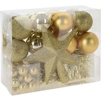 Kerstballen set 54-dlg - met piek - kunststof - goud - voor kleine boom - thumbnail