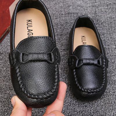 British Style Kids Leather Slip-On Loafer Shoes, Soft Sole Toddler Boys Shoes, Autumn New Arrival Black / EUR21