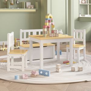 4-delige Kindertafel- en stoelenset MDF wit en beige