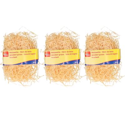 Glorex Naturel kleur houtwol - 3x - 20 gram - Vulmateriaal voor wijnkisten - cadeauverpakkingen